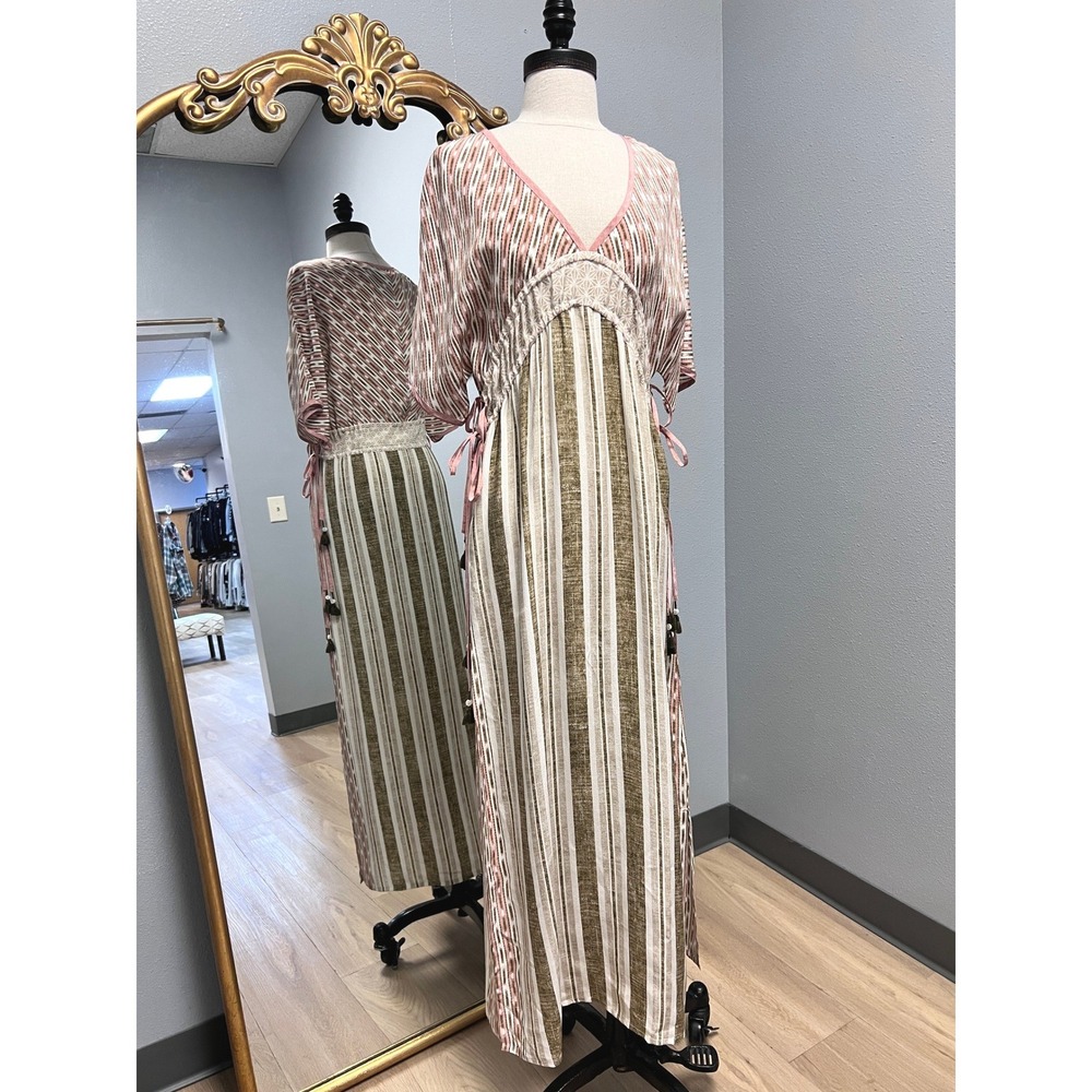 D'Ascoli Marrakech Maxi Dress Women S Brown Pink NWT Silk Tassel Boho Patina